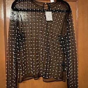 Black Sheer Top with Pearl Accents